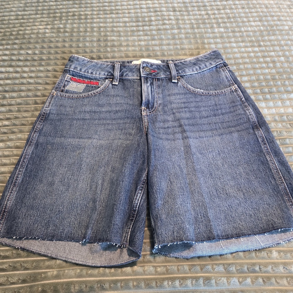 Hollister Low Rise Baggy Jorts Denim Shorts Blue Cutoff Y2K Skater Sz 2 W26 90s